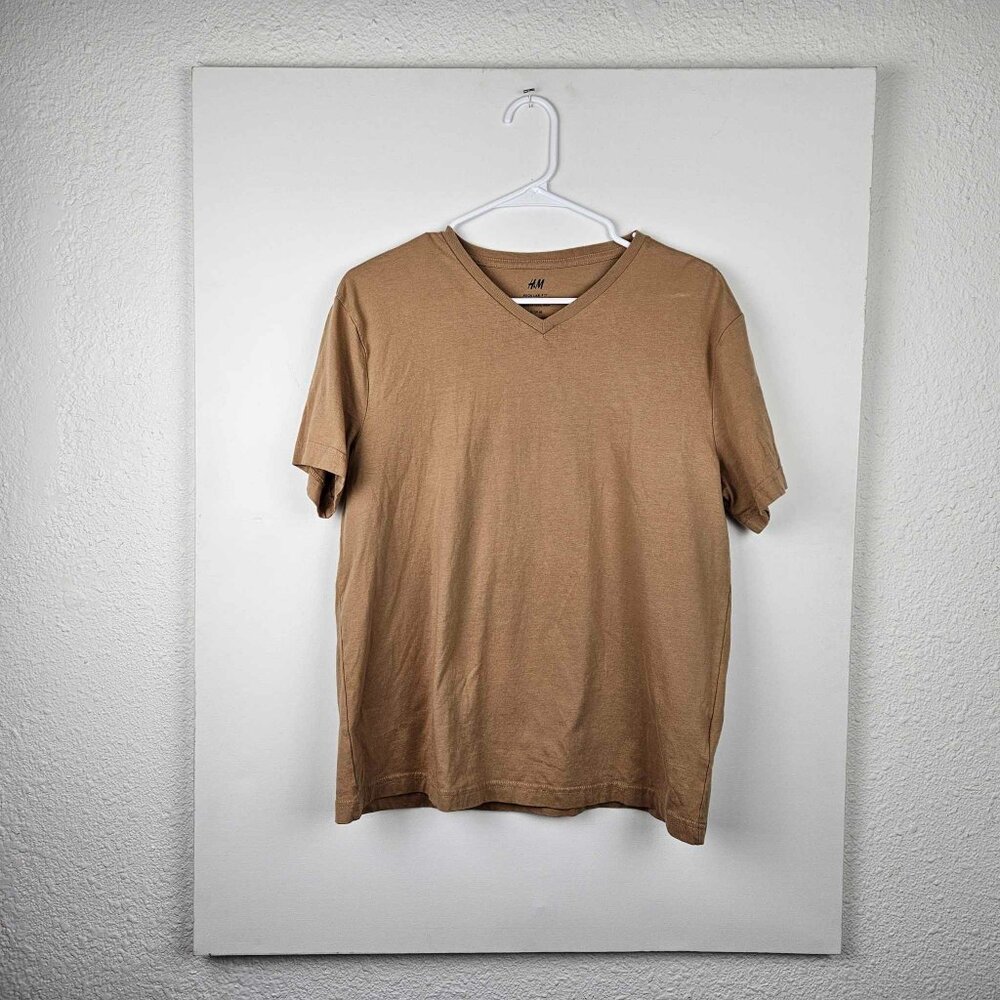 H&M V-Neck T-Shirt Regular Fit Medium Light Brown